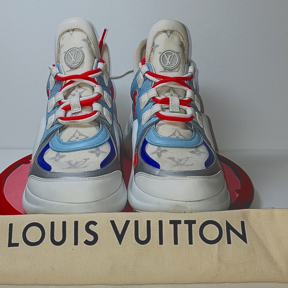 Louis Vuitton White and Blue Sneakers with Chunky Design